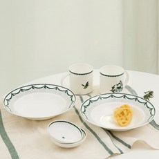 HANKOOK CHINAWARE 波西塔諾義大利麵醃菜餐具組 6入, 1套, 綠色, 馬克杯 2入 + 義大利麵碗 22.8cm 2入 + 高腳碟 10.6cm 2入