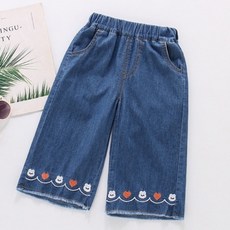 EYOUMONG 兒童Ritoa兔子刺繡寬版鬆緊帶長褲