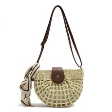 루루백 여성용 여름 반달 라탄 크로스백 + 구성품 세트