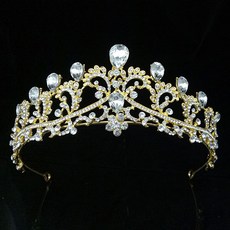 Estella 自助婚紗髮飾 鑽石皇冠 bso705, 金色, 1個