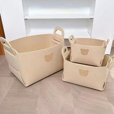HIGHER DECO 小熊毛氈籃 可折疊堅固收納整理盒 3件組