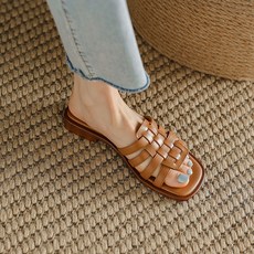 실버스 여성용 가죽 글래디에이터 스트랩 슬리퍼