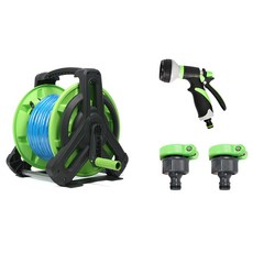 Clean Mate 高級捲盤水管 22m + 8種模式噴槍 + 水龍頭連接器 2件套組, 1套