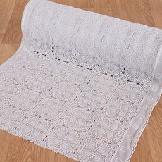 DEKOREA 北歐風蕾絲防水塗層桌布 FL2938, 1個, 寬 50cm x 長 2m, 白色