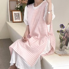 Hansday 格紋迷你開衩圍裙, 1個, 粉色格紋