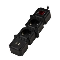 테트리스 고용량 디자인 절전 멀티탭 2구 USB 블랙 + 블랙, 3m, 1개