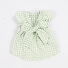 Market A 格子蝴蝶結狗狗連身裙, 綠色
