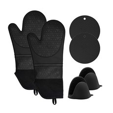 隔熱手套 2入+鍋墊 2入+手握隔熱套 2入, 黑色的, 1套