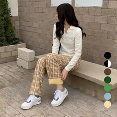 엘쏘 여성용 따뜻한 체크 기모 홈웨어 파자마