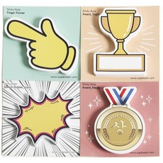 Superssam 萬用便利貼4件組, 手指 + 獎盃 + 對話框 + 獎牌, 1套