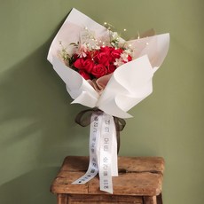 아스파시아 클래식 로즈부케 꽃다발 Large + 전구 + 메세지리본 세트, 레드, 1세트