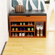 Avenue Goods鞋櫃椅子長椅收納櫃多功能收納沙發 三層 古代檀香木 80cm, 靴子黑色皮革