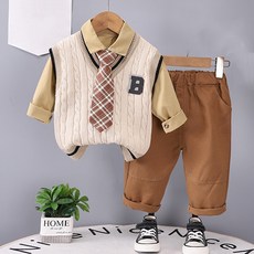 조이멀티 아동용 클래식꽈배기 니트조끼 셔츠 정장 4종 세트