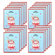 亮片立體卡片 緞帶蛋糕生日快樂 + 信封組, 20套, 紅色(信封)