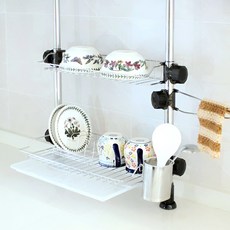 FIRSTLIVING 不鏽鋼立柱式水槽碗盤瀝水架 400, 1個, 銀色, 2層