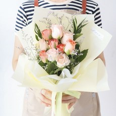 모리앤 엘레강스 장미 생화 10송이 꽃다발, 피치앤오렌지