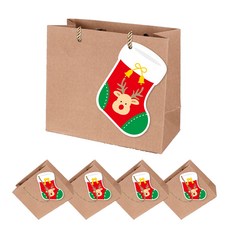 크리스마스 쇼핑백 5p + 양말 루돌프 택 5p, 혼합색상