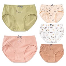 FLORIN 女性棉質彈性日常中腰三角內褲5件組 CWP-004, 混色