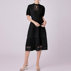 peilit 女性花卉蕾絲鏤空連身裙, 黑色