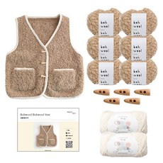 Yarna 背心 DIY 組合包 Bowl Bowl 6球 + Any Wool 2球 + 三角錐牛角扣 20mm 5個 + 印刷圖稿組合 S / M, 1套, 沙米色(Bowl Ball線), 象牙白(Any Wool線), 米色(鈕扣)