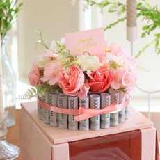 센트바스켓 조화 퓨어가든 플라워 용돈케이크 머니캡타입, 핑크, 1개