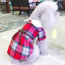 狗狗格紋蝴蝶結連身裙 PRDP057, 紅色