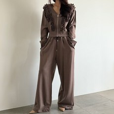 ViVEMO 女款 Linve 荷葉邊時尚短版運動服上下套裝 12166