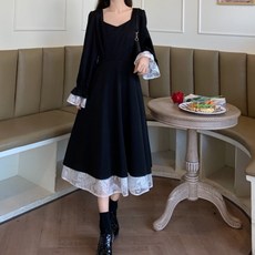 Elsso 抓皺層次感後蝴蝶結點綴長版連身裙 含大尺碼, 黑色