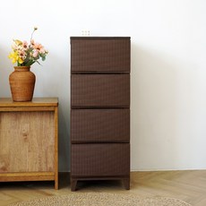 보노하우스 에버 라탄 우드상판 서랍장 일반형, 브라운, 4단