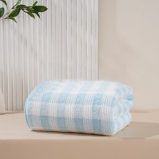 원이네 체크무늬 바스타월 극세사, 블루, 1개
