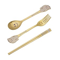 TABLE Art. 兒童用 金色老虎, 霧面金色, 湯匙 + 叉子 + 筷子, 1套