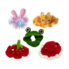 毛皇上 寵物頭套編織帽, 1組, 露露兔 + 老虎 + 深綠蛙 + 草莓 + 紅白邊
