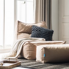 폴리몰리 607C 코튼 빈백 소파 1인용 대형 순면 의자 + 풋스툴 세트, 소프트 베이지