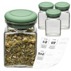 mir Hexa Pantry 矽膠密封調味罐 150ml x 4入 + 方形香草綠色罐蓋 4入 + 8種調味標籤組, 1套, 調味罐 150ml(4入) + 方形香草罐蓋(4入) + 8種調味標籤