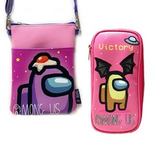 Ermonus 口袋斜挎包 + 方形鉛筆袋, 紫蛋（斜挎包）、蝙蝠俠（小袋）, 1套