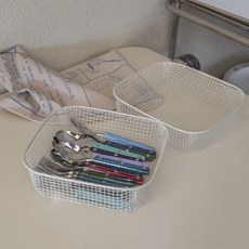 Villat 粉彩方形鐵製籃, 象牙白, 1套