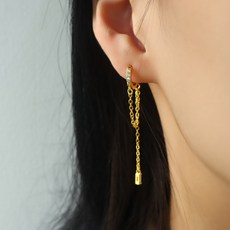 젤루나 여성용 세련된 스퀘어 큐빅 롱체인 드롭 원터치링 귀걸이 P-443