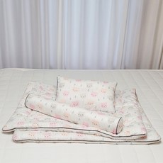 ahtty blanc 嬰幼兒用酣睡棉質枕頭 + 薄被 + 身體枕套組, 格紋熊