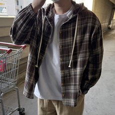 Meosidda 男款抽繩格紋連帽襯衫