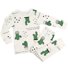 Maykids 童款印花30支彈力棉2件式長袖居家套裝 圓形仙人掌款