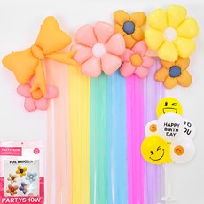 PARTYSHOW 馬卡龍派對拉旗 花朵氣球 生日派對 微笑生日 裝飾套組, 1套, 黃色