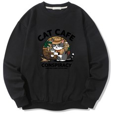 ILLUSO 男女通用柔軟刷毛貓咪咖啡館大學T