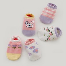 Woojooi 孩童兔子花朵圖案踝襪組 5雙