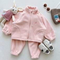 Yubly 兒童高領刷毛運動搖粒絨拉鍊外套 + 束口褲套裝