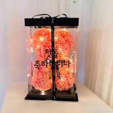 Lovely Farm 玫瑰花熊娃娃 Rose Bear S + 專用盒 + 緞帶裝飾 + LED燈泡 + 綜合字母貼紙組, 象牙白(熊娃娃), 黑色(字母貼紙), 1個