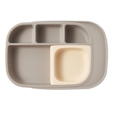 warmly 吸附式矽膠分隔餐盤組, 托盤+碗+托盤蓋, 乳白色