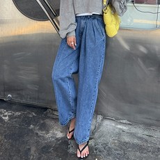 CHICFOX 女款打摺牛仔寬褲