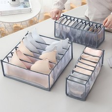 DOSell 網布透氣多格多用途內衣襪子收納盒 3件組, 灰色, 1組