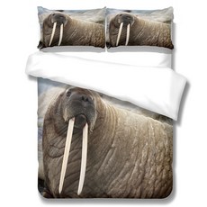 海獅印花被套+枕套 2入, 混合顏色