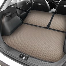 GMZ MOTORS 絎縫皮革車宿後車廂墊 + 後排椅背套 2件組 一般款, 棉米色, 現代 Kona (無後車廂喇叭) (2017年 ~ 2023年)